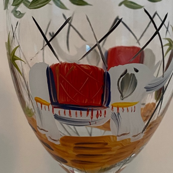 Elephant Wine Glasses HandPainted Tropical PalmTrees Bamboo Stem Le Petit Cafe 2 - Picture 6 of 16